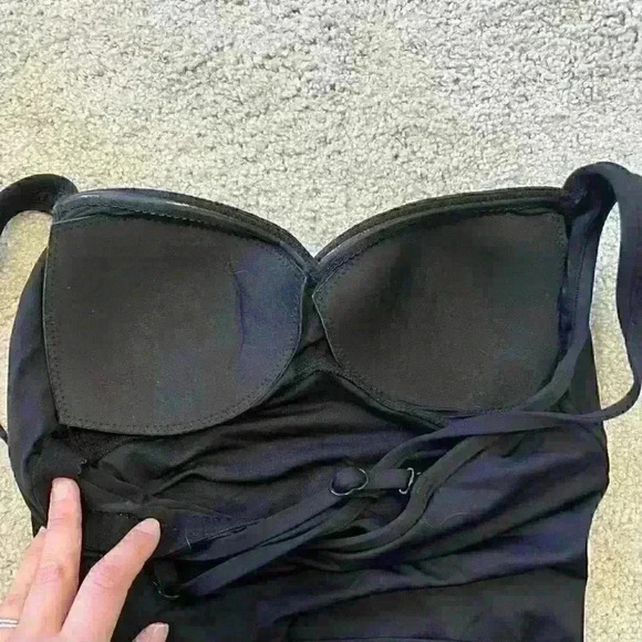 Seafolly Australia Goddess Twist Bandeaux Ruched Tankini Bathing Suit Top Black - Picture 11 of 15